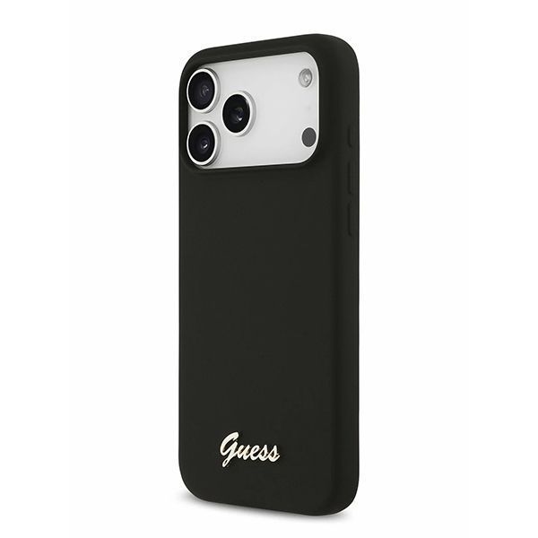 Guess для iPhone 17 Pro чехол Liquid silicone Gold metal logo & Camera Hard Black (MagSafe)